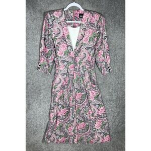 Vintage SL Fashions Dress Womens Sz 10 Pink Paisley Floral Pockets Elastic Waist